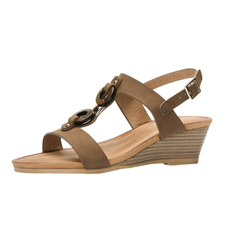 

zuwimk Wedge Sandals Women s Cute Open Toes One Band Ankle Strap Flexible Summer Flat Sandals Brown