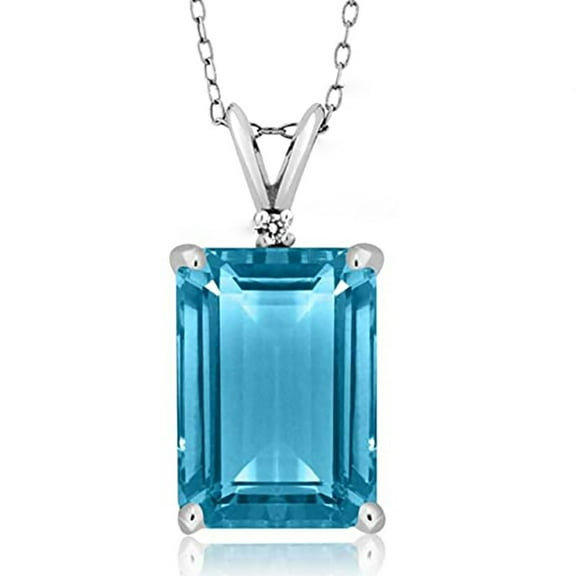 Gem Stone King 9.72 Cttw Swiss Blue Topaz and White Topaz Pendant Necklace For Women | 925 Sterling Silver | Gemstone November Birthstone | Emerald Cut 14X10MM | With 18 Inch Silver Chain