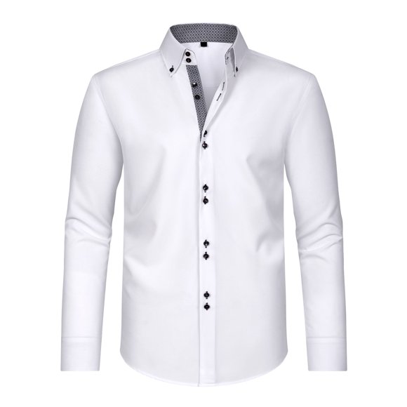 Fengqque Men's Long Sleeve Button Down Shirts Casual Untucked Dress Shirt Beach Wedding Shirts White 10(L)