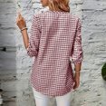 thumbnail image 6 of Vivianyo HD Women's V Henley Gingham Plaid Blouse, Adjustable Roll Tab Three Quarter Sleeve Shirt for Women, Spring Summer Casual Tunic for Grocery Runs and Neighborhood Walks, Sizes S-2XL, 6 of 7