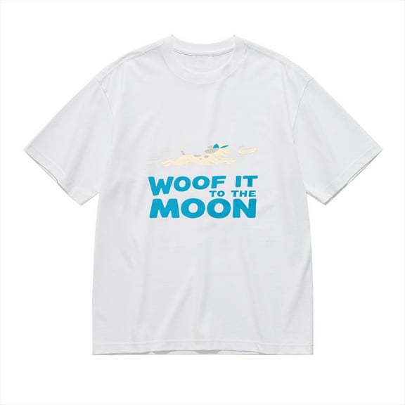 WOOF IT TO THE MOON,Dog With Frisbee Print 2, Vintage T Shirt, Cotton T-Shirt for Men, 23666263,S