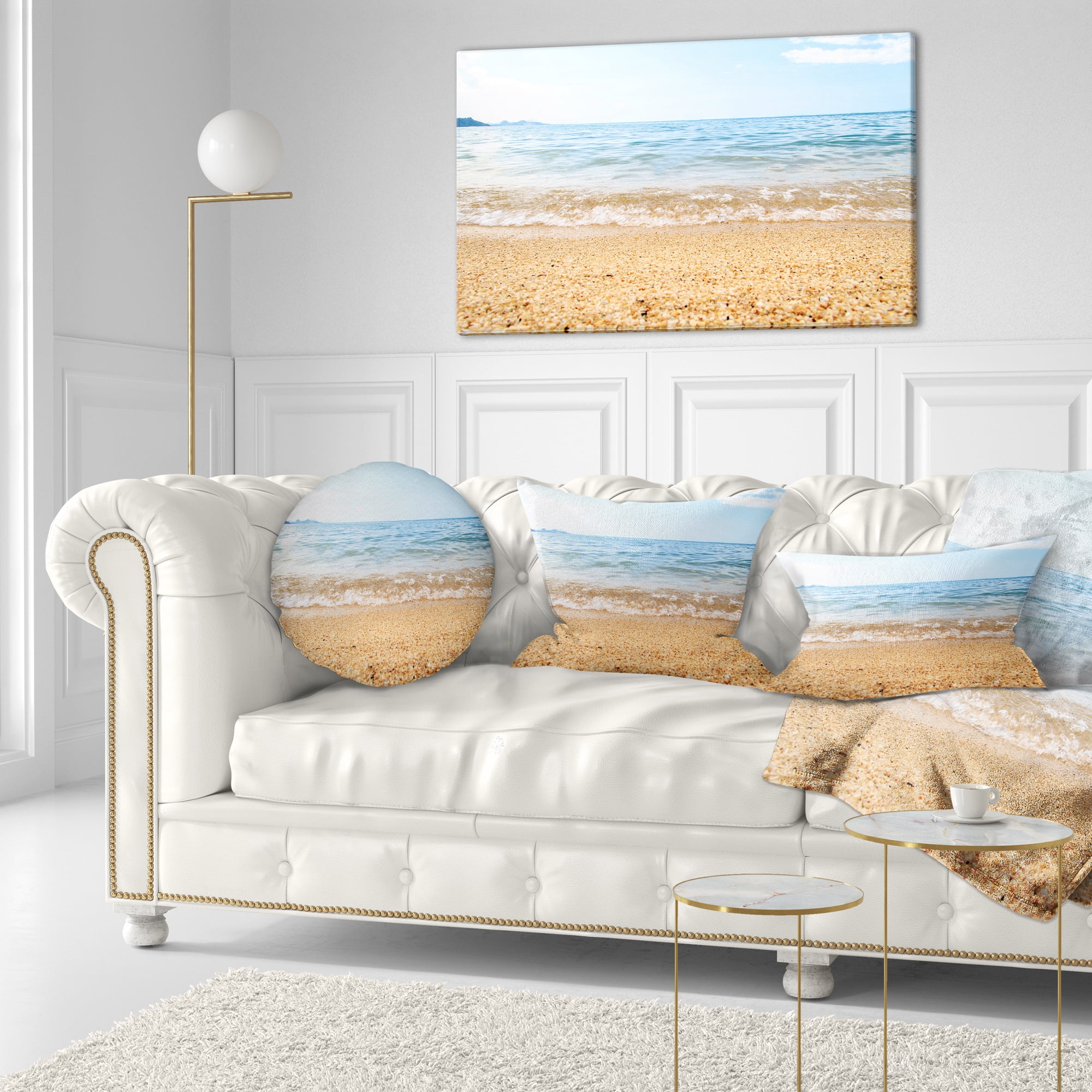 Designart Blue Seashore with Pebble Stones - Modern Seascape Throw Pillow - 12x20