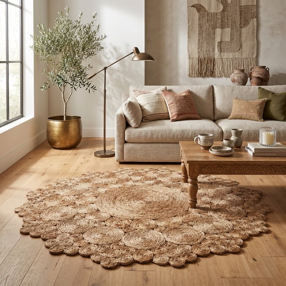 Lr Home Bursting Medallion 4 Ft. Boutique Jute Round Area Rug