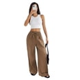 thumbnail image 5 of Women'S Wide Leg Beach Pants Elastic Waist Light-Weight Flowy Palazzo Lounge Trousers with Pockets Khaki S, 5 of 10
