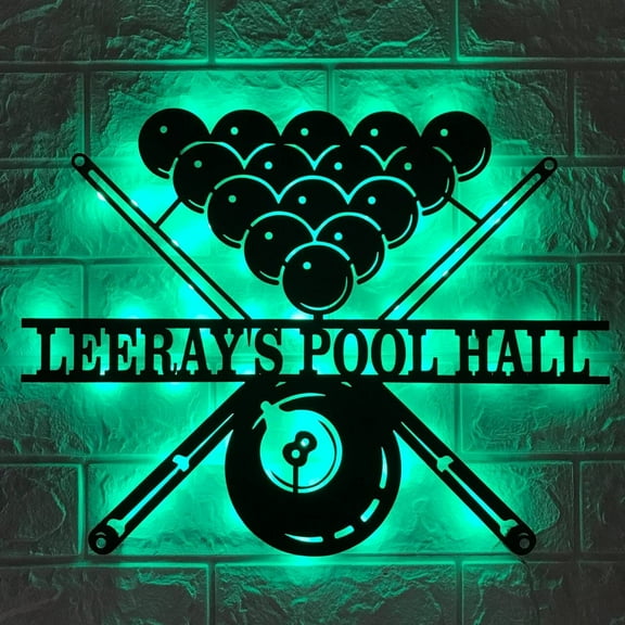 Craftnamesign Custom Billiards Metal Wall Art LED Light, Personalized Snooker Player Name Sign