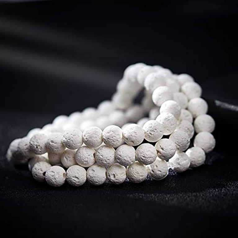 196pcs 8mm Natural Lava Beads White Chakra Bead Strand Round