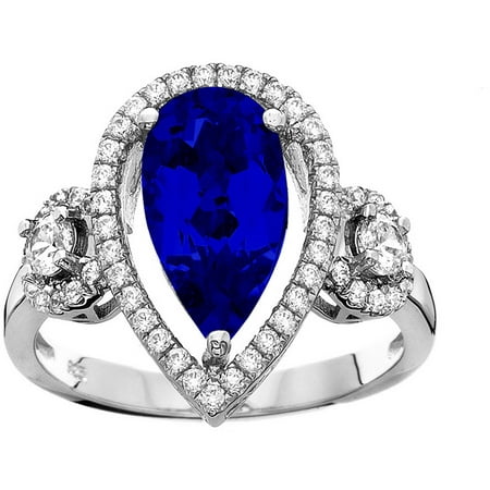 5th & Main Platinum-Plated Sterling Silver Teardrop-Cut Blue Obsidian Pave CZ Ring