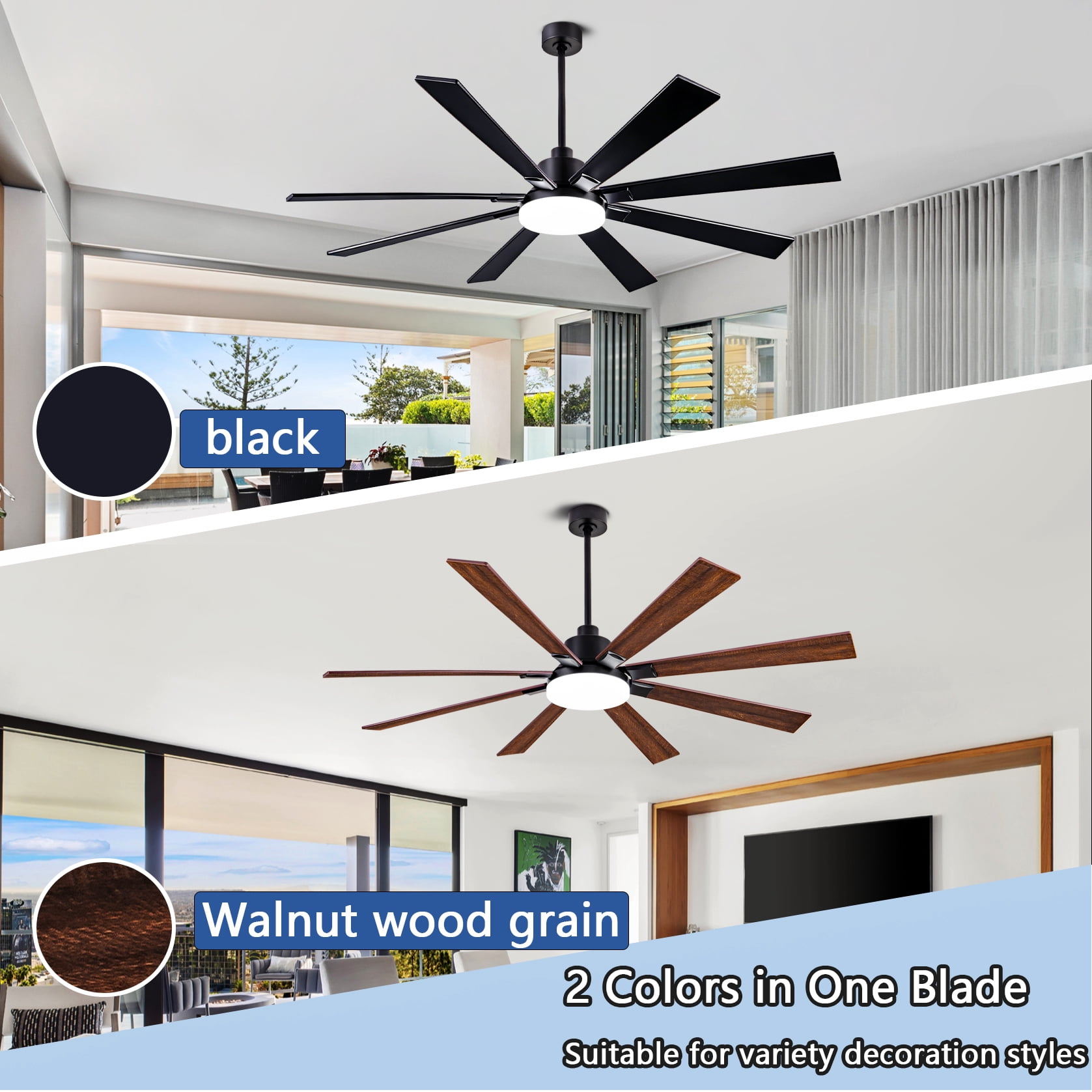 Mintazer 72 in Ceiling Fan with Lights and Remote, Modern Ceiling Fan with 6 Speed & 8 Blade for Farmhouse Bedroom Living Room Gazebo Patio, Brown