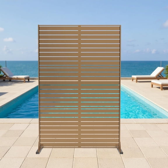 72"x47" Metal Outdoor Privacy Screen, Freestanding Rustproof Patio Divider, Decorative Balcony Fence Panel for Garden Deck Yard Porch, Heavy Duty Galvanized Steel Multi-Functional Design