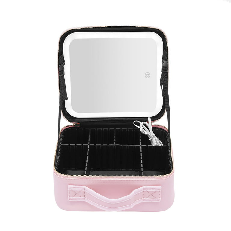 Makeup Bag Comes with LED Lighted Mirror, Portable Dresser, DIY Storage  Space, Pink