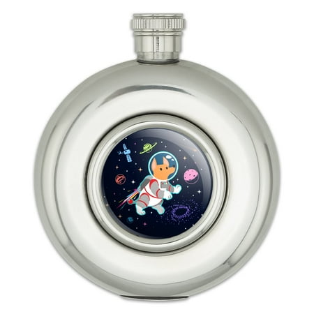

Cosmonaut Astronaut Dog in Space with Planets and Stars Round Stainless Steel 5oz Hip Drink Flask