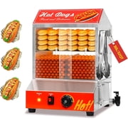 Akaber 32QT Hot Dog Steamer with Sliding Door and Clip, 2-Tier for 175 Hotdogs and 40 Buns, 32℉-185℉ Temp Control, 1000W