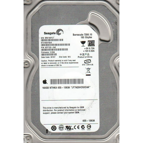 ST3160815AS, 5RX, WU, PN 9CY132-042, FW 3.BQA, Seagate 160GB SATA 3.5 Hard Drive