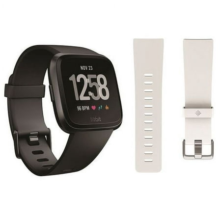 Fitbit FB504GMBK Versa Smartwatch (Black) With Bonus White Accessory Band
