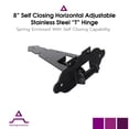 thumbnail image 4 of 8" Self Closing Horizontal Adjustable Stainless Steel T Hinge, 2 Sided Attachment on Gate Side, All Hardware and Hex Head Stainless Steel Wood Screws Included, Black, 4 of 8