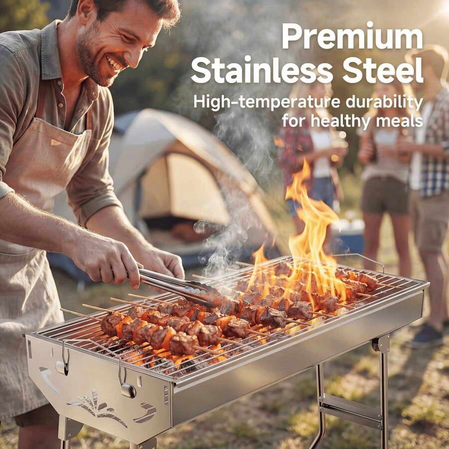 XC  Outdoor Stainless Steel Foldable Charcoal Grill, Rustproof & Heavy-Duty, Tool-Free Setup For Camping & Backyard BBQ