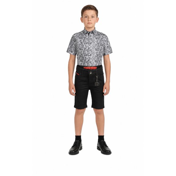 Elie Balleh Boy's Black Paisley Short Sleeve Shirt - BLACK, 4