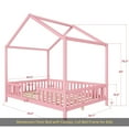 thumbnail image 4 of Montessori Floor Bed with Canopy, Full Bed Frame for Kids, House Shape Toddler Bed Frame with High Railings, Wood Kids Bed with Roof, Kid Full Bed, Pink, 4 of 9