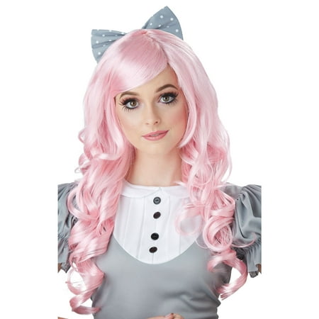 Pink Cosplay Doll Adult Wig w/ Clip on Bow