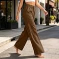 thumbnail image 6 of Women's Cotton Wide Leg Pants with Pockets, High Waist Button Loose Fit Trousers, Casual Business Travel Outdoor Work, Womens Trousers Cropped | VerBelle,Coffee L, 6 of 7