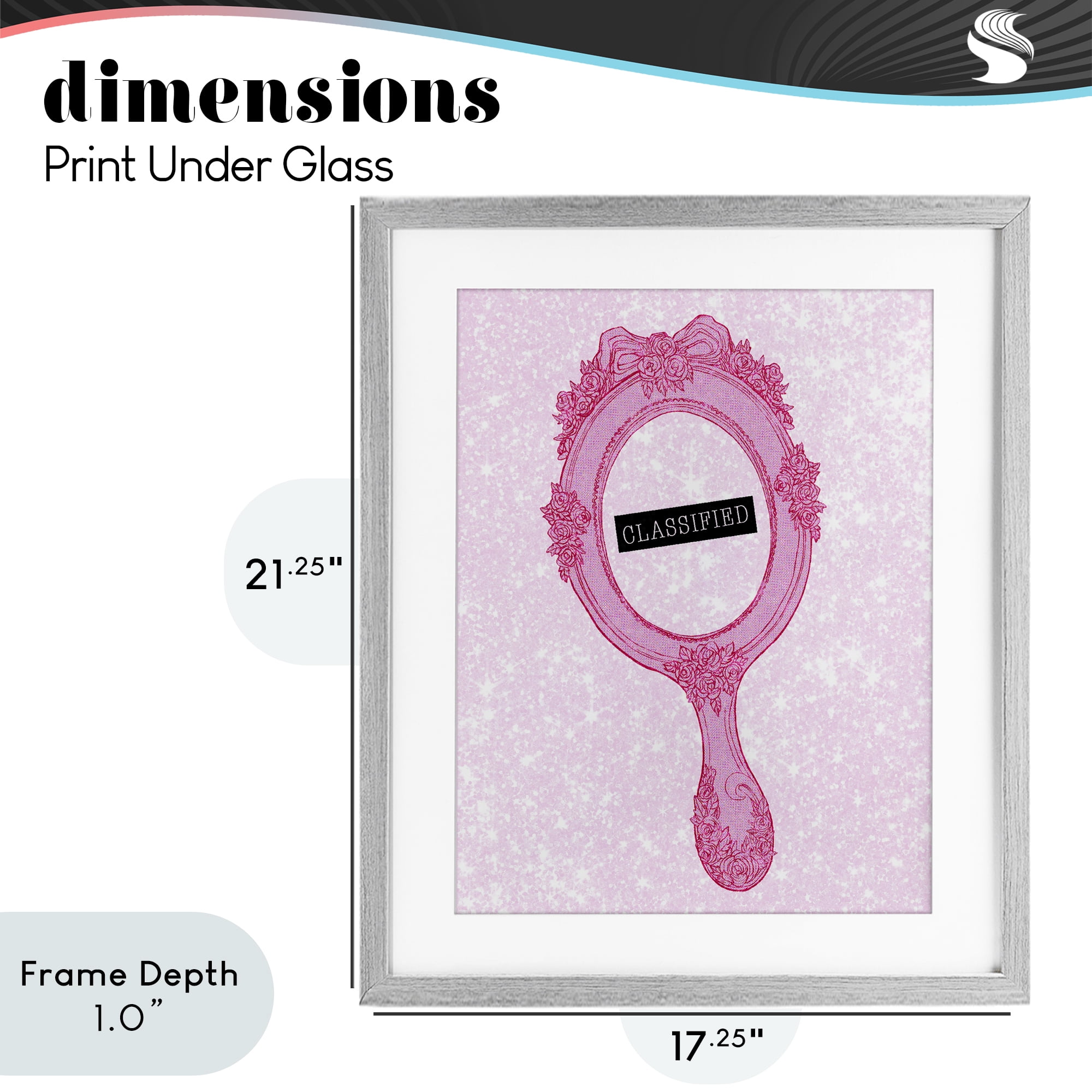 Stupell Industries Classified Ornate Pink Mirror Gray Framed Print Under Glass, design by Ziwei Li