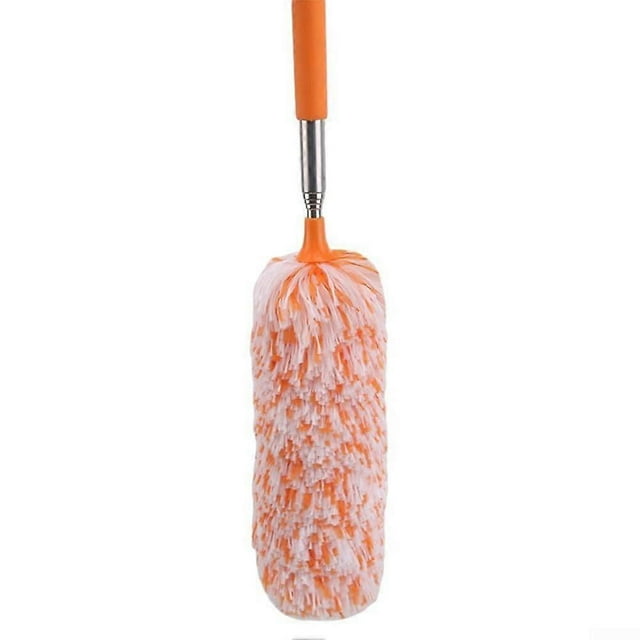 Extendable Duster Brush for Efficient Dusting, Washable Microfiber Tool in Orange for Home and Office Cleaning