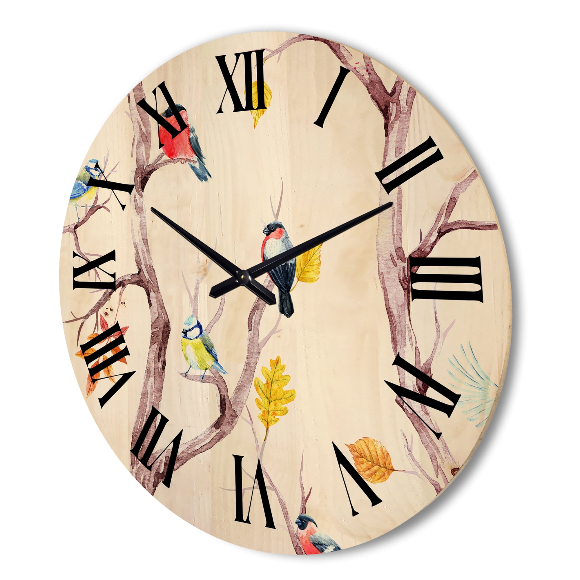 Designart 'Little Birds and Fall Trees' Traditional Wood Wall Clock