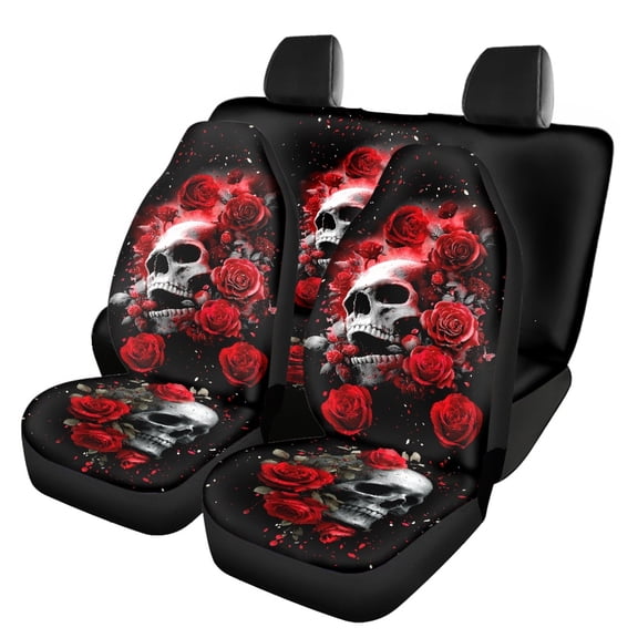 Pzuqiu Skull Car Seat Covers Full Set Fashion Front and Rear Seat Cover Set Lightweight All Season Fit Car Decor Accessories Fit for Truck Trucks