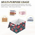 thumbnail image 6 of Yayeee Collapsible Cube Storage Bin with Lid Fabric Closet Decorative Basket with Handles, Red Christmas Leaves, 6 of 7