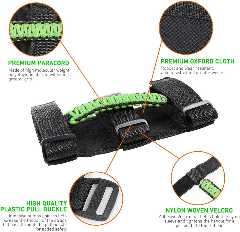 4 x Roll Bar Grab Handles Grip Handle for Jeep Wrangler CJ YJ TJ JK JKU JL JLU & Gladiator JT 1955-2023, Interior Accessories, Green