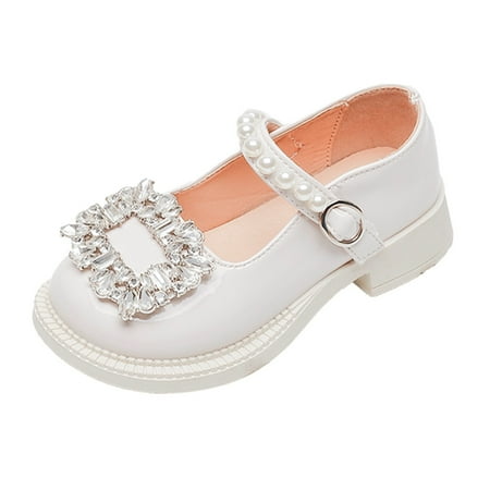 

Girls Leather Rhinestones Design Soft Round Toe Princess Dress Flat Shoes(Toddler/Little Kid/Big Kids )