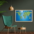 thumbnail image 2 of Floral World Map Wall Art with Frame, Daisy Lily Daffodil Poppy Botany Bouquet World Map with Grass Concept, Printed Fabric Poster for Bathroom Living Room, 35" x 23", Lime Green Blue, by Ambesonne, 2 of 2