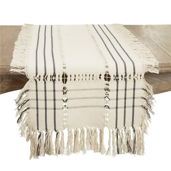 Saro Lifestyle Plaid Hemstitch Table Runner with Fringe