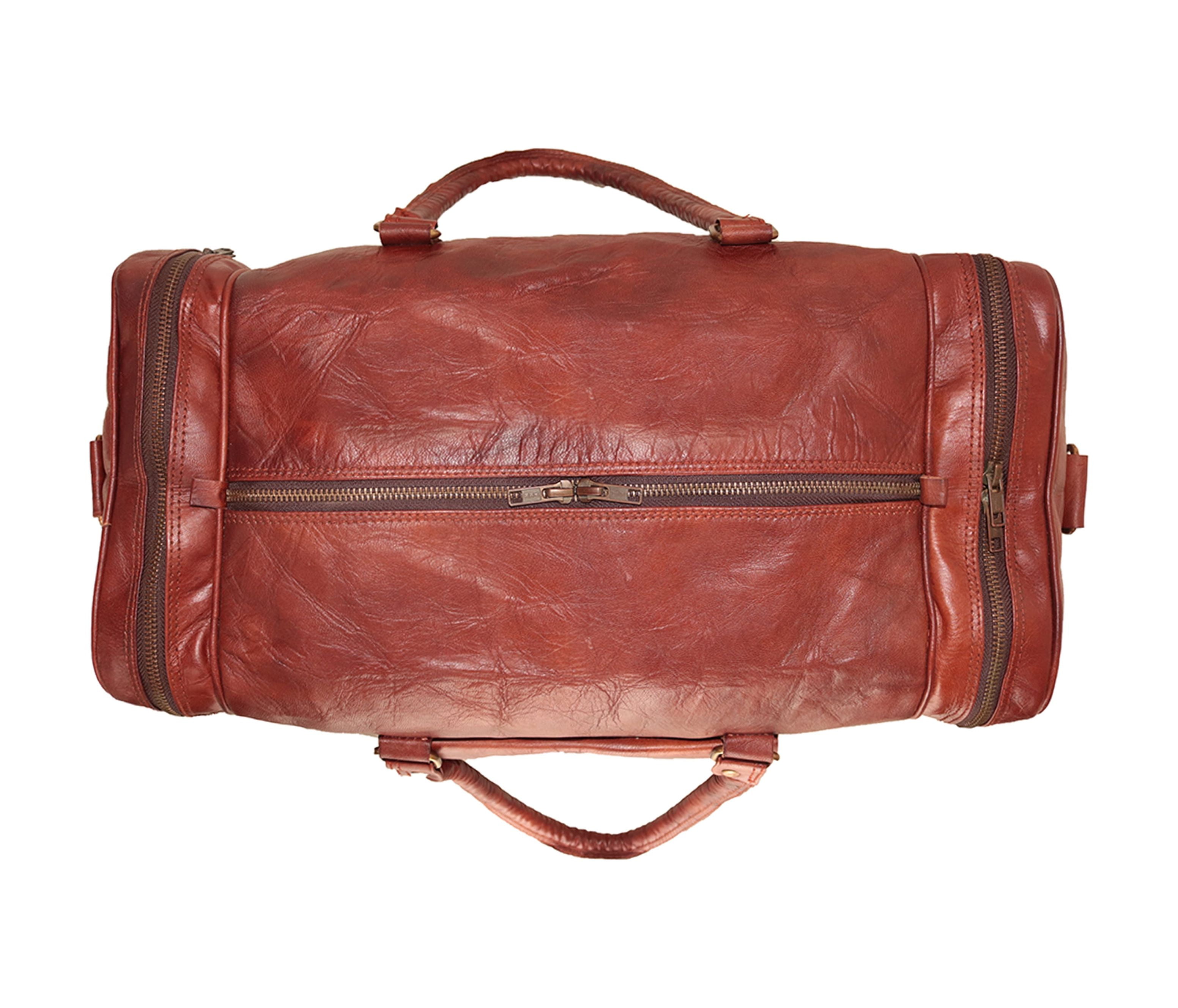 Jaald 18" Leather Duffle Bag Holdall Luggage Carry On Overnight Travel Sports Gym Weekender Bag Adventure Gear for Men Women Gift Ideas