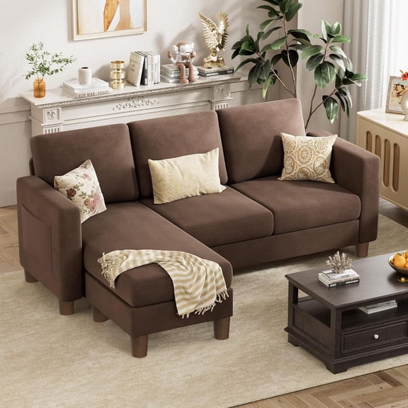 JIOABL Convertible Sectional Sofa, L Shaped Couch with Reversible Chaise for Small Space, Brown