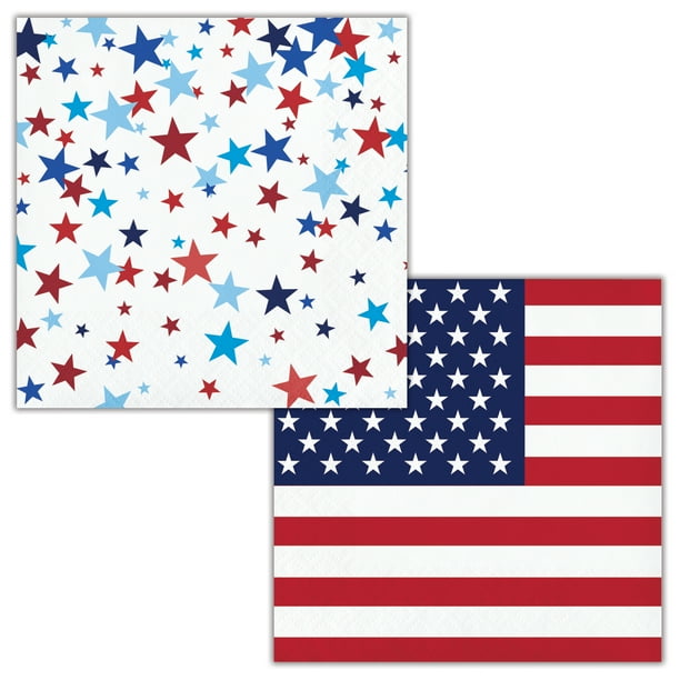 Patriotic Pride Fourth of July Paper Beverage Napkins 48 Count for 24
