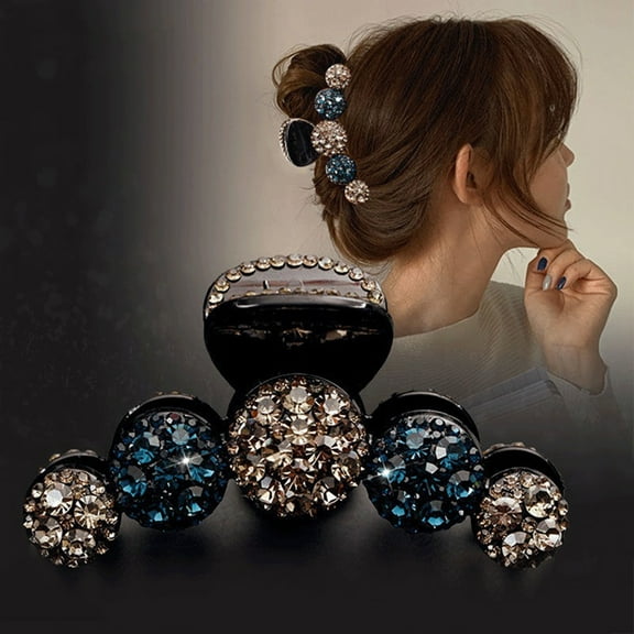 opvise Bright Color Crossing Teeth Hair Claw Shining Rhinestone Big Hair Clip Styling Tool Blue