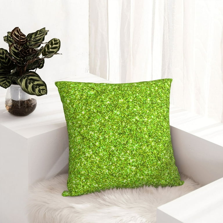 Honeii Lime green glitter Print Throw Pillow, Square Decorative