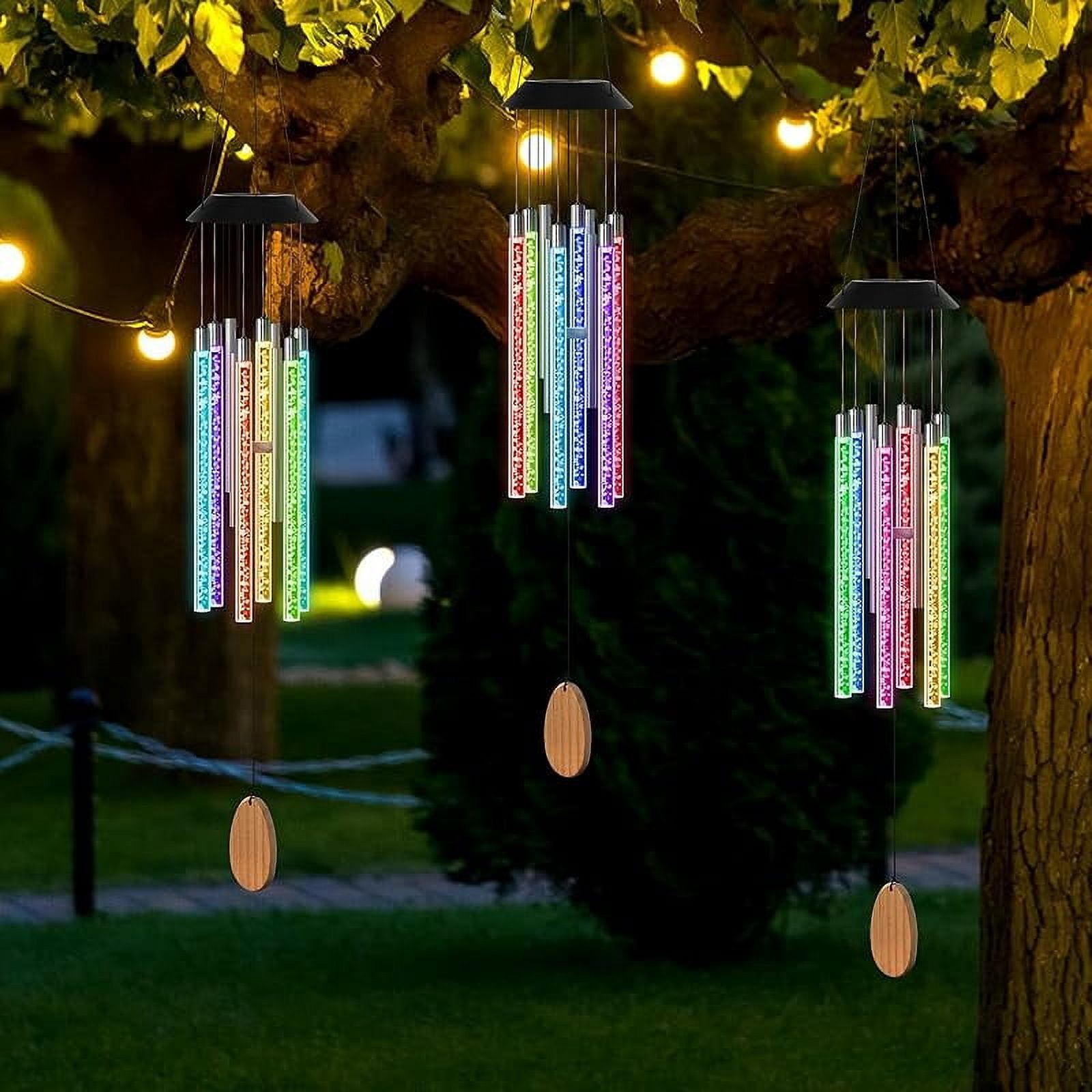 Solar Wind Chimes for Outside,37 Inch Memorial Wind Chimes Gifts for Mom Grandma, 6 LED Tubes Color Changing Waterproof Windchimes Hanging Ornament for Home Outdoor Patio Garden Yard