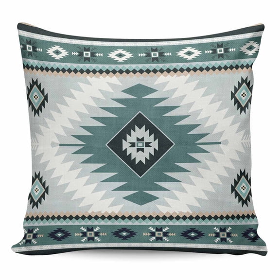 Throw Pillow Covers 16x16 Inch, Teal Gray Boho Decorative Pillow Cases for Couch Sofa Bed, Southwestern Ethnic Abstract Geometric Cotton Linen Square Home Decor Pillowcases with Hidden Zipper