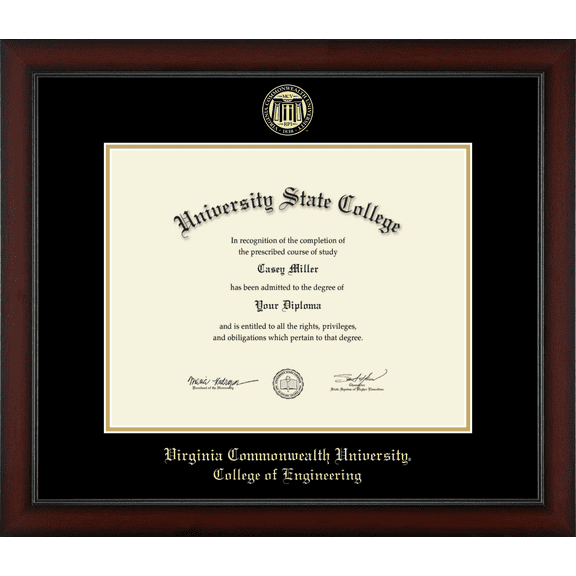 Virginia Commonwealth University College of Engineering Diploma Frame, Document Size 14" x 11"
