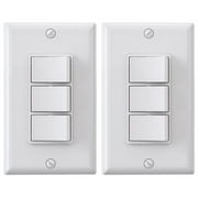 ELEGRP 15A Decorator Three Single Pole Combination Rocker Switches,Wall Plate Included,White (2-pack)