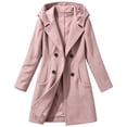thumbnail image 4 of Arxian Womens Fall Winter Wool Coats Double Breasted Midi Peacoat Trench Coats Casual Hooded Long Sleeved Button Down Jacket With Lining and Pockets Pea Coat With Shoulder Pads, 4 of 9
