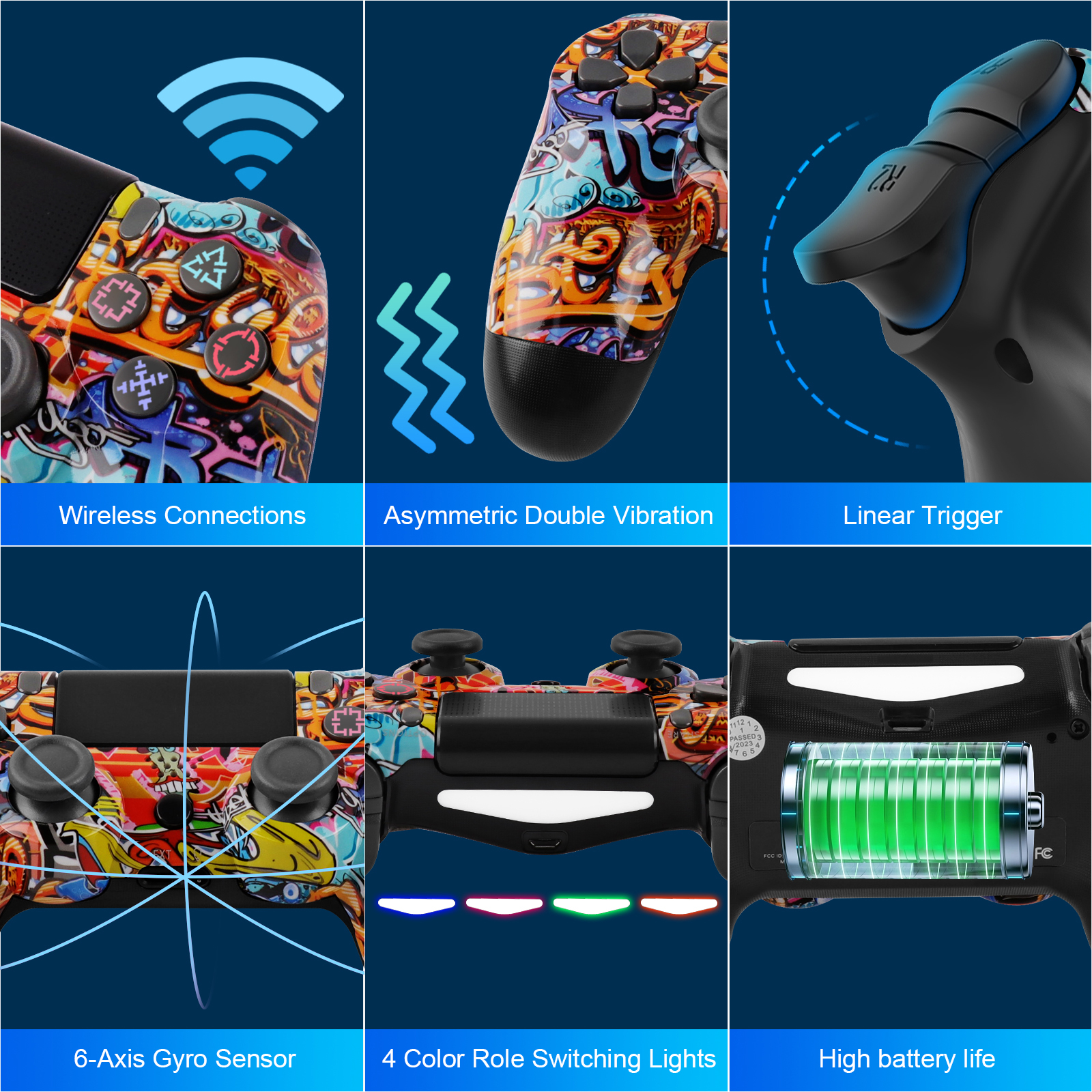 Wireless Controller for PS4, Remote Control Compatible with Playstation 4/PS4 Slim/PS4 Pro/PC (Graffiti)