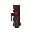 thumbnail image 2 of BLISSFUL STEP Women's Slouch Boots Ankle-High Block Heel Bow Decor Boots Burgundy 10, 2 of 8