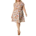 thumbnail image 2 of GRACE & GRANDEUR Robe d'Été pour Femme Grande Taille Manches Courtes Col en V Robe Midi à Fleurs 3X Indigo Clair, 2 of 6
