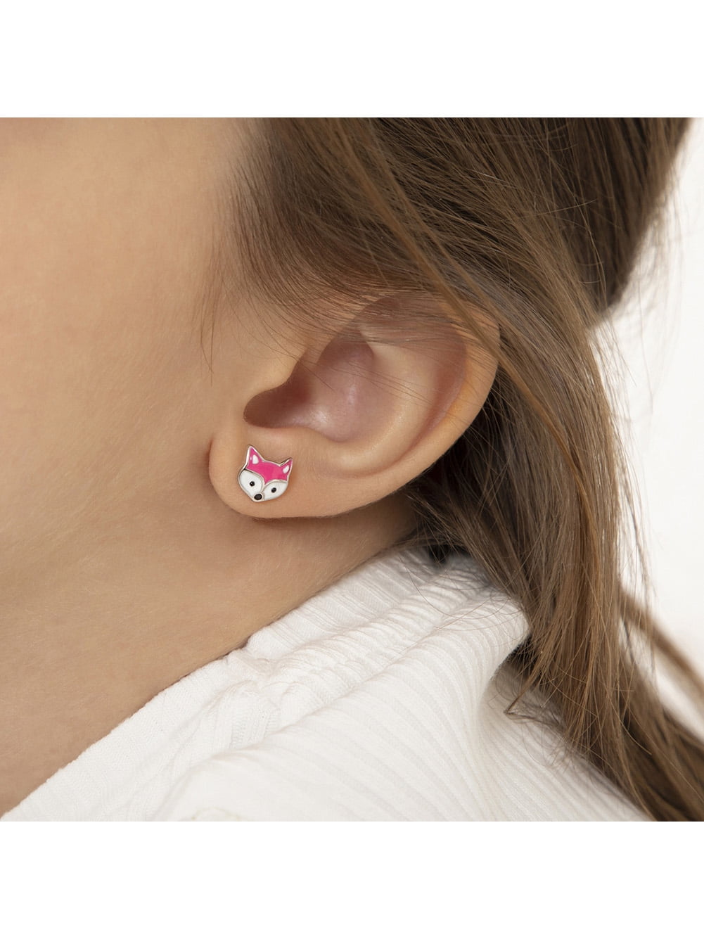 Miss Foxy Kids / Children's / Girls Earrings Screw Back Enamel - Sterling Silver