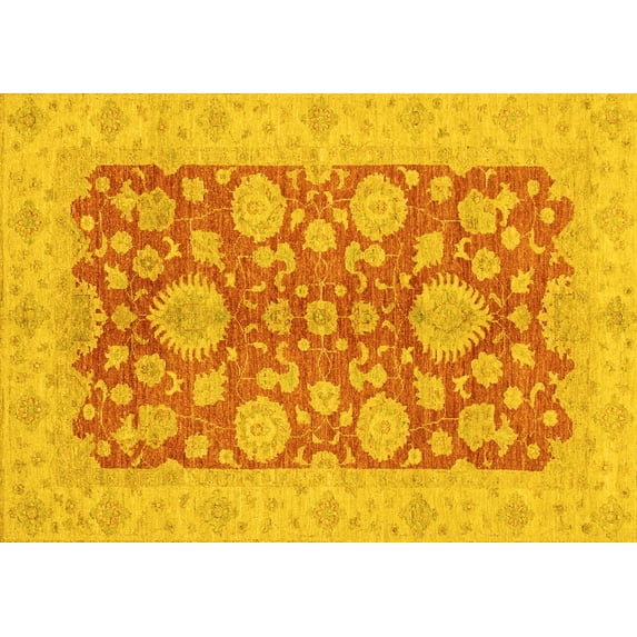 Ahgly Company Machine Washable Indoor Rectangle Abstract Yellow Modern Area Rugs, 2' x 5'