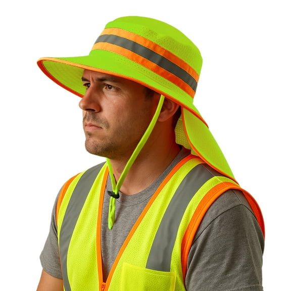 Men High Visibility Reflective Bucket Hat with Neck Flap Wide Brim Boonie Sun Hat Cap
