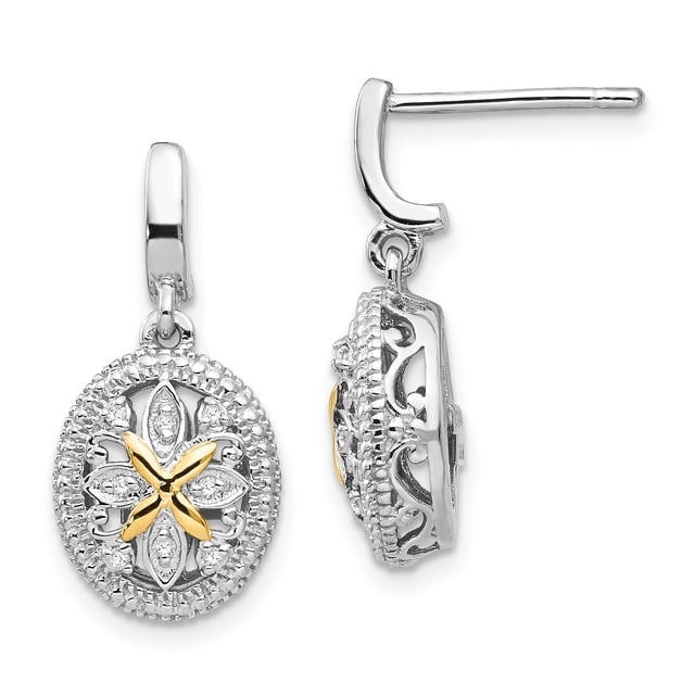 925 Sterling Silver 14k Diamond Post Dangle Earrings Drop